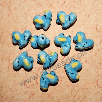 Bead , fancy glaze porcelain, 16x18 mm  blue dog shape. hole size 2.5mm Sold per pkg of 10 beads. 