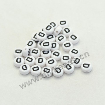 Bead mix, acrylic, white with black alphabet D, 7x4mm double-sided flat round with 1.2mm drill hole. Sold per pkg of 100ps