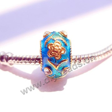 enamel Bead,big-hole beads,alloy,rondelle,blue color,15x8mm with 4.0mm hole. Sold per pkg of 50ps