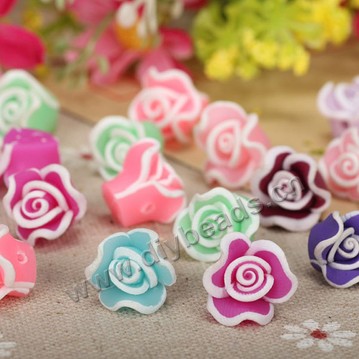 Bead, polymer clay,mixed color,10x10mm roses. Sold per pkg of 5.