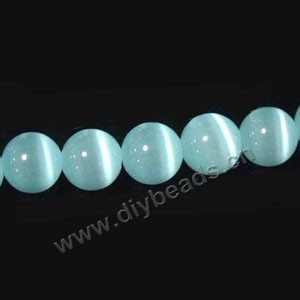 Bead, cat's eye glass,turquoise blue , 8mm round, quality grade. Sold per 14.5-inch strand.