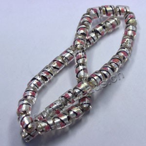 Bead, lampworked glass,clear/black/pink with silver-colored foil，12x10mm round tube with flower.Sold per pkg of 500.