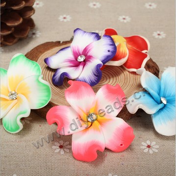Bead, polymer clay,mixed color,45x15mm flower. Sold per pkg of 20.