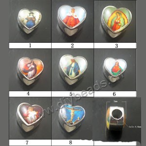 Bead, big-hole beads,brass, 10x10mm heart with 5mm hole. Sold per pkg of 10ps