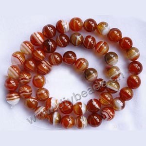 Bead, striped red agate (dyed/heated), 6mm round, Sold per 15-inch strand.