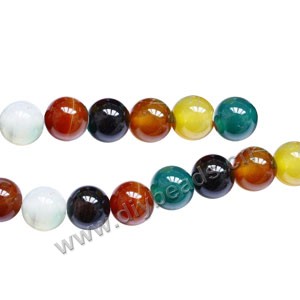 Bead, agate (H/D), multicolored , 10mm round. Sold per 15-inch stand.