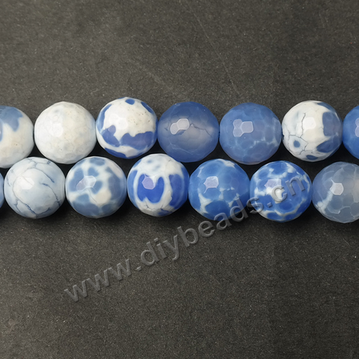 Beads, fire agate, blue color, 6mm faceted round. Sold per pkg of 10 strands