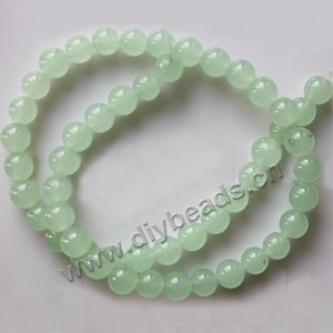 Bead, light green "jade" (dyed), 8mm round. Sold per 15-inch strand,approximately 50 beads .