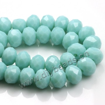 Bead, glass, light lake-blue, 6*8mm faceted rondelle, sold per pkg 5 strands-(72ps/strand).