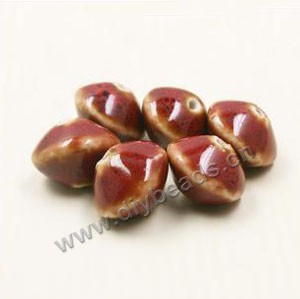 Bead, fancy glaze porcelain, red, 15x11mm saucer. Sold per pkg of 30 beads 