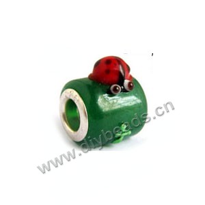 colorful Bead, big-hole beads,lampworked glass and 925 silver grommet,10styles to option, 10x14mm rondelle with ladybug,5mm hole. Sold per pkg of 20