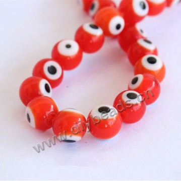 bead,Evil eye glass beads,orange red,8mm round,Sold per pkg of 1strand