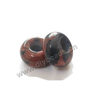 Bead,big-hole beads ,mahogany obsidian  (natural) and copper grommets,6.5x13.5mm rondelle with 4.5mm hole,sold per pkg of 100ps