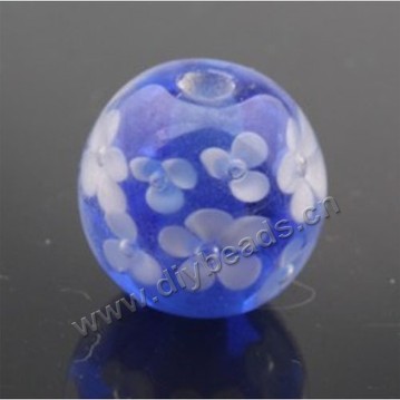 Bead,Japan lampworked glass,blue with fower, 14x14mm round.mini order 100pc 