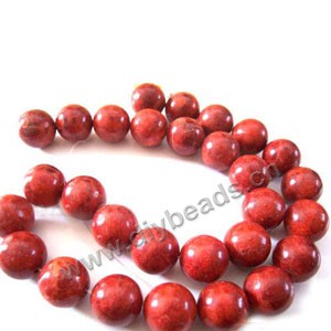 Bead, red coral (imitation), 10mm round. Sold per 15-inch strand.