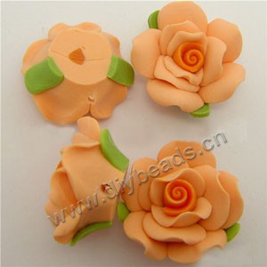 Bead, polymer clay, orange, 18mm rose. Sold per pkg of 12.