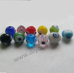 Bead, lampworked glass, multicolored, 8mm round with 3 wards off  evil eye design. Sold per pkg of 200.