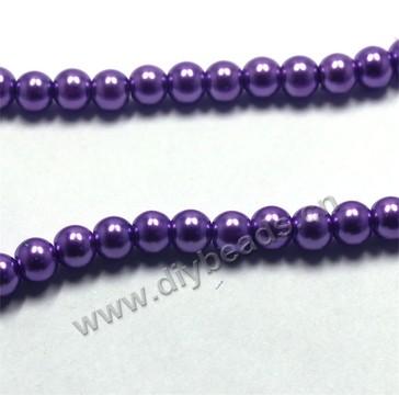 Bead, glass pearl, purple, 8mm round. Sold per pkg of 10 strands.