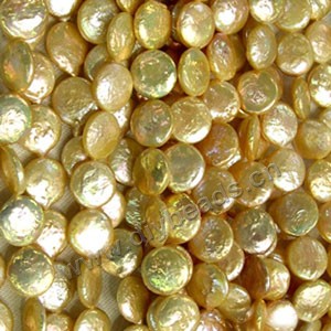 Pearl, cultured freshwater (dyed), khaki , 12mm flat round. Sold per 16-inch strand