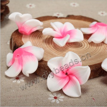 Bead, polymer clay,pink,30x10mm flower. Sold per pkg of 5.