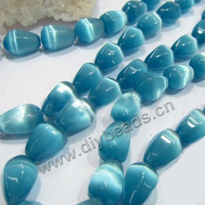 Bead, cat's eye glass, turquoise blue,12x8mm teardrop. Sold per 15-inch strand.
