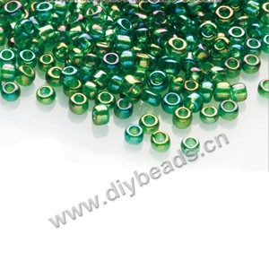 #11 seed beads,glass,emerald green,rainbow,irregular round.sold per pkg of 40g,  approximately 3200ps.
