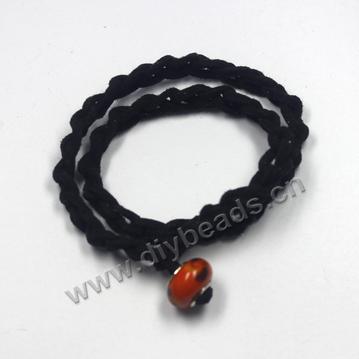 Bracelet, faux suede cord, and beads braided bracelet, black color, Sold per pkg of 30pcs.