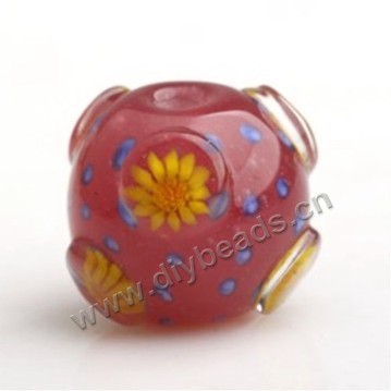 Bead,Japan lampworked glass,red with bumpy flower, 16x16mm round.mini order 100pc 