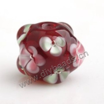 Bead,Japan lampworked glass,red with bumpy flower, 14x14mm round.mini order 100pc 