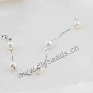 bracelets,freshwater pearls,7-8mm pearl,925 sterling silver chain. Sold per pkg of one piece.