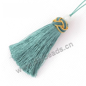 Tassel,nylon tassel, with loop tassel, green, braided cap with beads,7cm length,sold per pkg of 10pcs