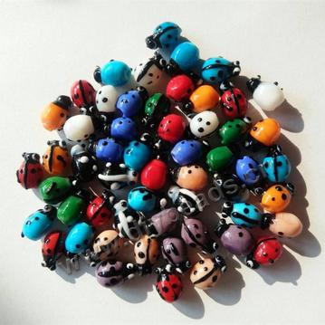Wholesale 9*11mm multicolored ladybug lampwork glass beads，sold per package of 1000pcs