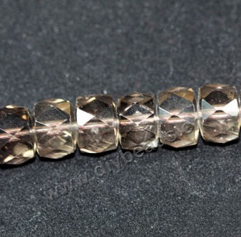 Bead, smoky quartz (heated/irradiated), 10x8mm faceted heishi. Sold per 16-inch strand