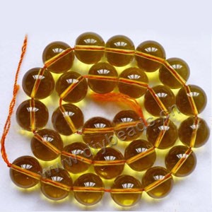 Bead, citrine (SYN),14mm round, A grade. Sold per 15-inch strand,approximately 28 beads . 