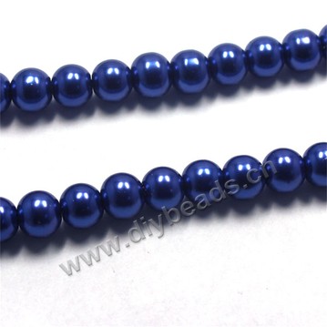 Bead, glass pearl, blue, 8mm round. Sold per pkg of 10 strands.