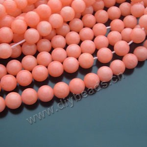 Bead, pink coral (imitation), 6mm round. Sold per 15-inch strand.