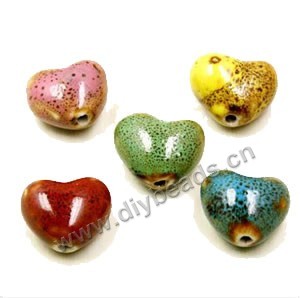 Bead mix, fancy glaze porcelain,multicolored, 15x15mm heart. Sold per pkg of 100 beads. 