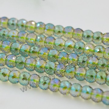 luxury bead,AB green color,rondelle faced glass beads,6x8mm,per pkg of 10strands