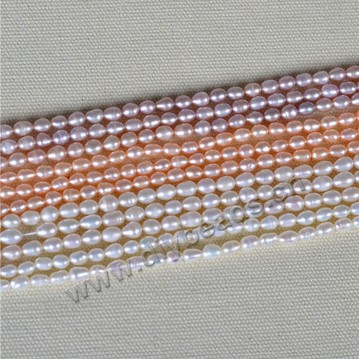 Pearl, cultured freshwater,white pink purple,4.6mm rice, AAA grade. Sold per bag of one strand