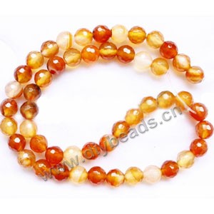 Bead,  red agate (heated), 8mm 128-faceted round. Sold per 15-inch strand.