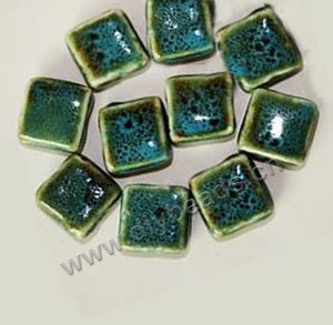 Bead , fancy glaze porcelain,blue, 16x16mm flat square. Sold per pkg of 30 beads. 