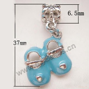 Charm, big-hole beads, silver-plated pewter and enamel, turquoise blue, 6.5x31mm baby shoe , 4.5mm hole. Sold per pkg of 10ps