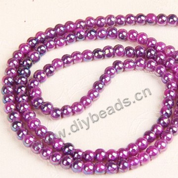 Bead,glass,purple AB,8mm round,sold per pkg of 10 strands
