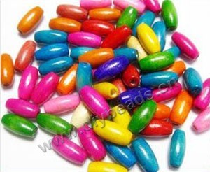 Bead mix, wood, mixed colors, 15x7mm oval. Sold per 90-gram pkg, approximately 420 beads.