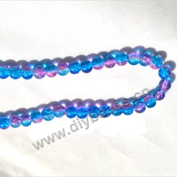 Bead,two tone crackle glass,blue and pink, 8mm round. Sold per 32-inch strand, approximately 100ps/strand