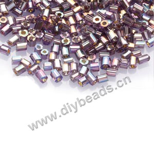 Bugle bead,taiwan, glass, silver-lined  rainbow ,purple,#1(2x2mm) hex beads. Sold per pkg of 500 grams,approximately 40,000ps 