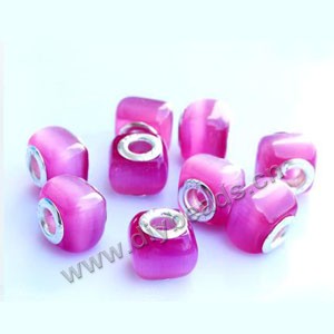 Bead,big-hole beads ,cat's eye glass and brass grommets,fuchsia,10x14mm square rondelle with 5mm hole,sold per pkg of 50ps