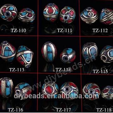 Fashion tibetan brass turquoise coral beads,pure handmade nepal brass spacer beads,sold per pkg of 50pcs