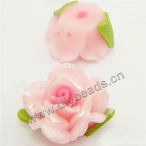 Bead, polymer clay, pink with peach,pearl luster, 20mm rose. Sold per pkg of 12.