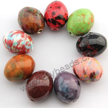 Bead , fancy glaze porcelain,mixed color,27*34mm oval. Sold per pkg of 20 beads. 